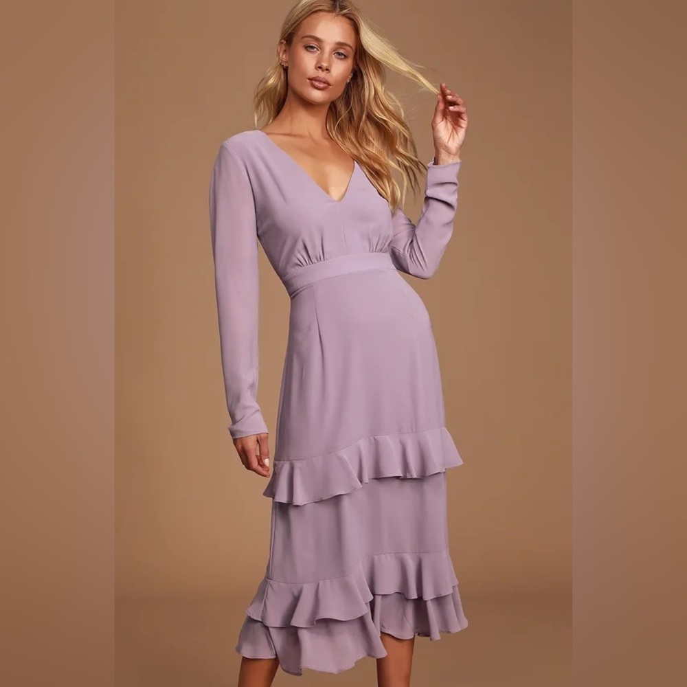 Lulus Dusty Purple Midi Ruffle dress Size S